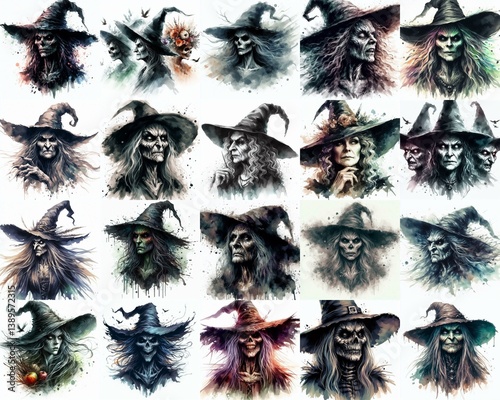 Obraz na płótnie Witch nightmare portrait. Watercolor drawing. AI generated illustration w salonie
