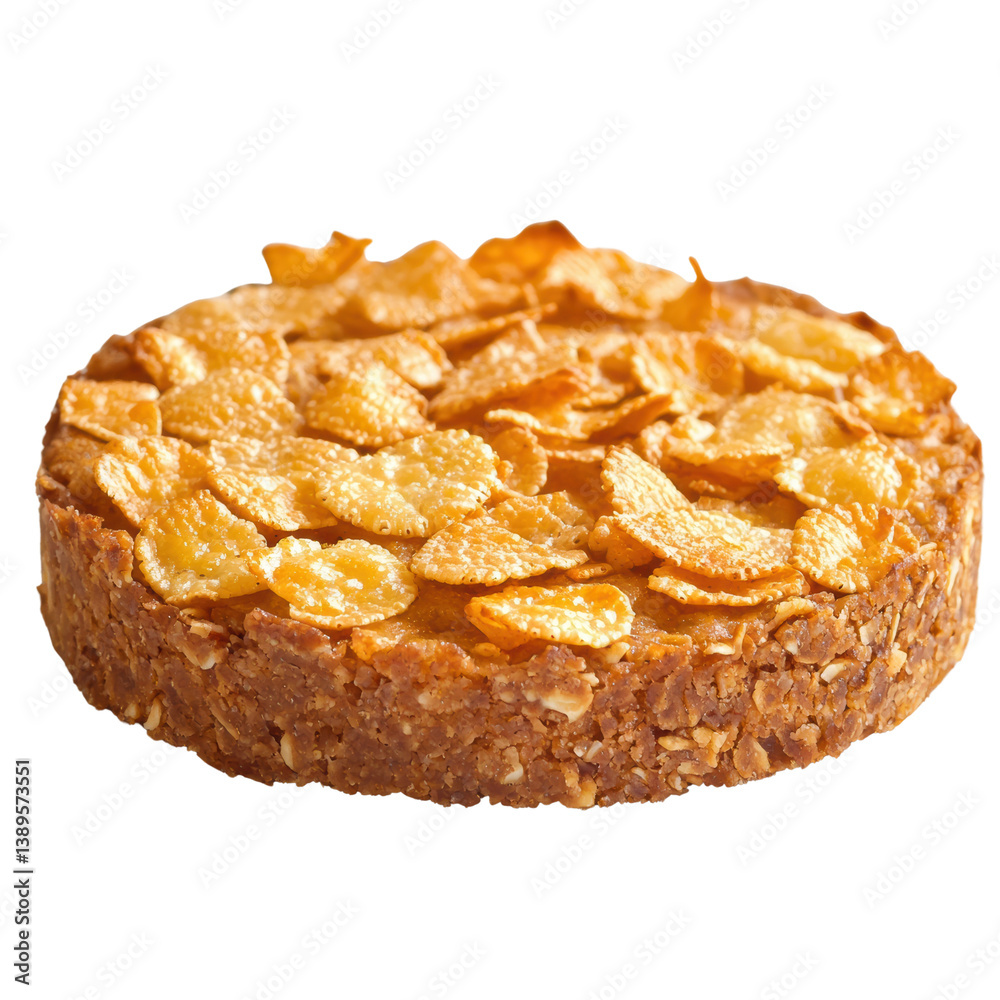 A beautifully baked cake with a decadent topping of crisp golden cornflakes creating a delightful textural contrast and irresistible sweetness A beautifully baked cake with a decadent topping of crisp golden cornflakes creating a delightful textural contrast and irresistible sweetness