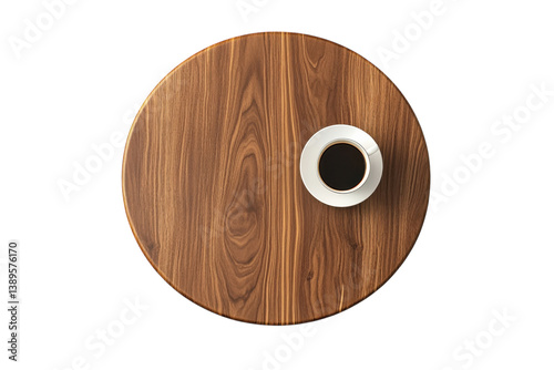 Dark coffee on rich wood circle simple elegance overhead shot minimalist design clean background