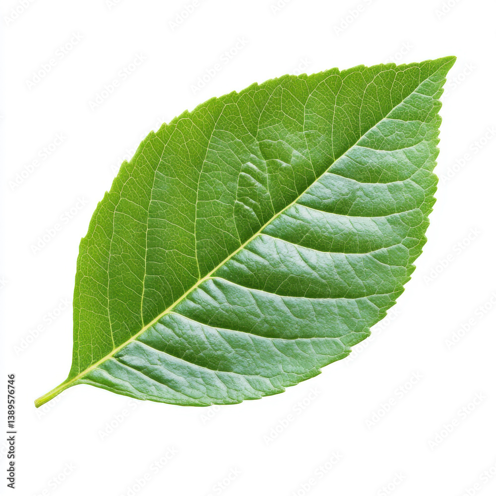 Obraz premium Vibrant green leaf detailed texture isolated on white background Perfect for nature botany and spring themes