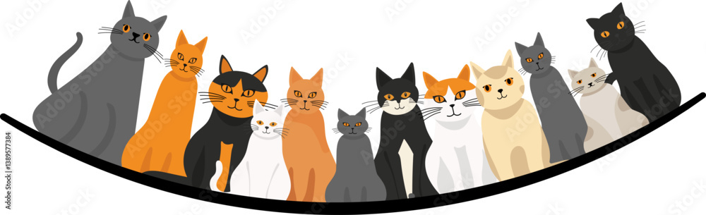 Cute Group of Cats – Colorful Flat Style Cat Illustration Cute Group of Cats – Colorful Flat Style Cat Illustration