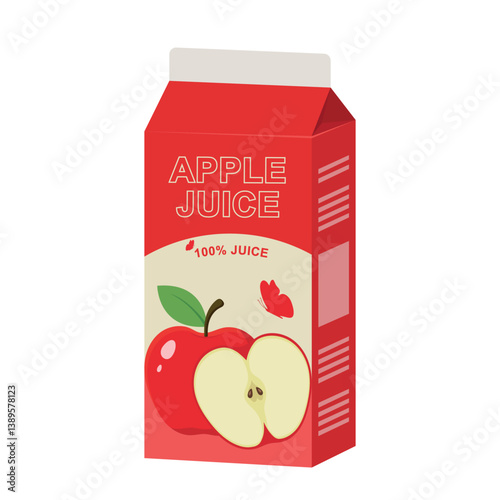Apple juice in paper carton vector illustration isolated on white background