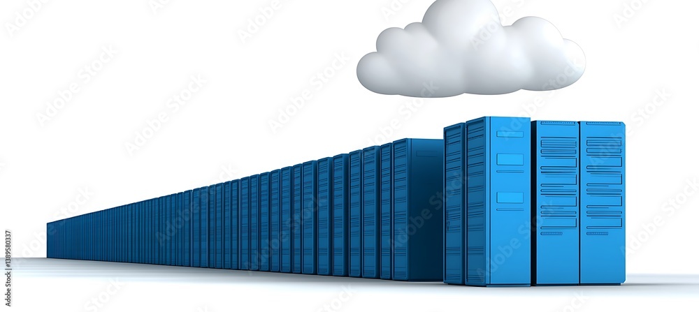 Blue Servers And Cloud Representing Data Storage Online