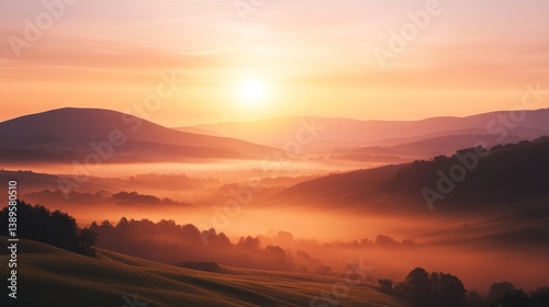 Misty Sunrise over Rolling Hills