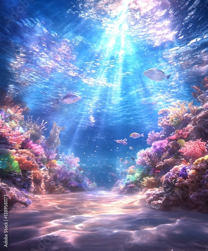 Obraz na płótnie A vibrant colorful underwater scene with fishes and coral reefs w salonie