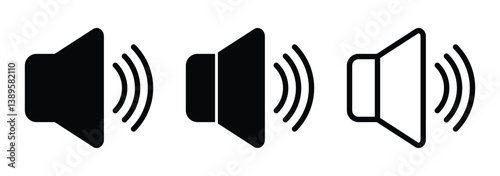 Speaker icon. Volume speaker icon set. Audio output icons in flat and outline styles. Sound volume symbol vector pack. Multimedia volume icons for interface design.