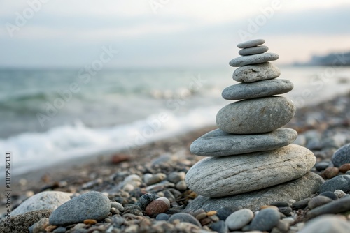 Balanced stones, pyramid's silent strength, beach whispers peace; find harmony within.