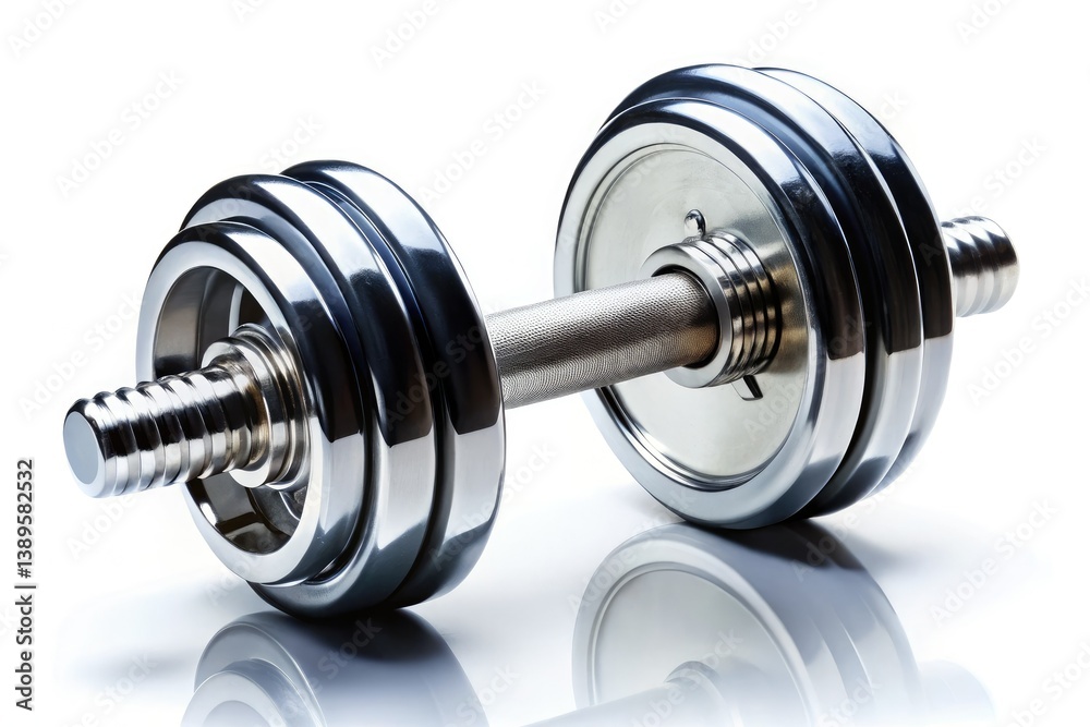 Fototapeta premium Build muscle and strength with this sleek black and silver dumbbell; perfect for home or gym workouts.