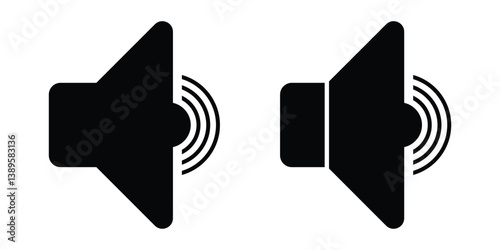 Speaker icon. Volume speaker icon set. Audio output icons in flat and outline styles. Sound volume symbol vector pack. Multimedia volume icons for interface design.