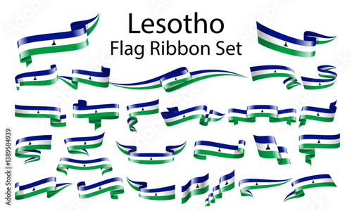 Lesotho ribbon flag set
