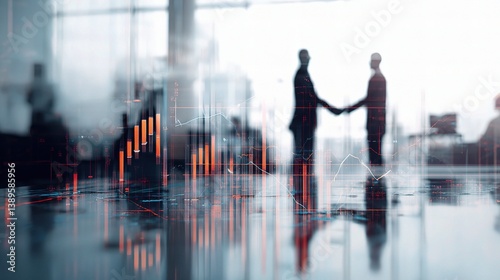 Multi Exposure Financial Graph in Office Environment with Businessmen