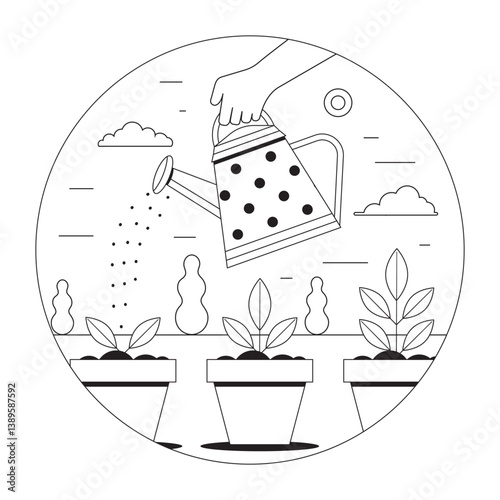 Obraz na płótnie Seedlings Growing Scene with Can Watering Plants w salonie