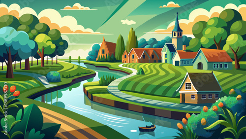 Idyllic view of the river Rotte near the village of Moerkapelle in the Green Heart of Holland.