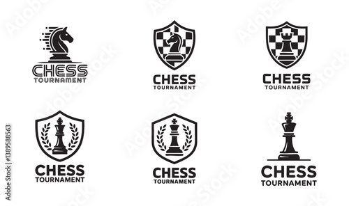 Vintage and Modern Chess Tournament Logo, with Shield Design Chess Symbol