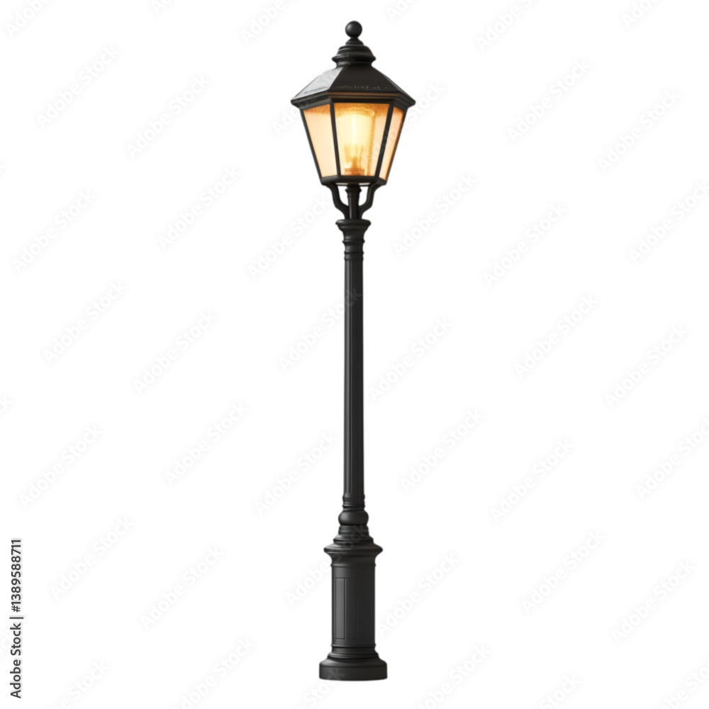 Illuminated Classic Street Lamp Post Design Black Metal Warm Light Illuminated Classic Street Lamp Post Design Black Metal Warm Light