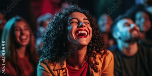 Obraz na płótnie Group of people laughing at stand up comedy performance. Men and women with excited expressions on their faces. w salonie