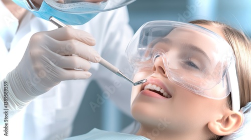 Child engaged in virtual reality during dental checkup for a calm experience at the clinic