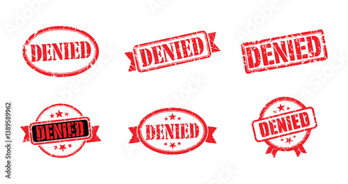 Red vintage denied rubber stamp set for rejection and approval status concept
