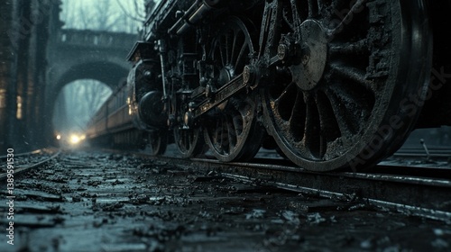 Wallpaper Mural Foggy train tracks, vintage steam engine Torontodigital.ca