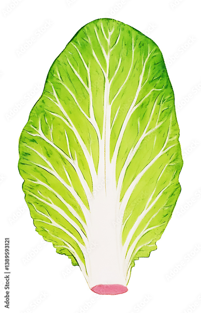 Crisp Napa Cabbage Leaf Watercolor Illustration Soft Light Green Hues. AI Generated