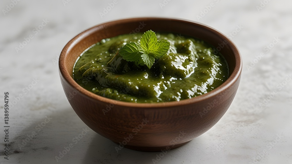 Smooth Green Mint Chutney in a Bowl with Fresh Mint Leaves and Flavor
Smooth Green Mint Chutney in a Bowl with Fresh Mint Leaves and Flavor