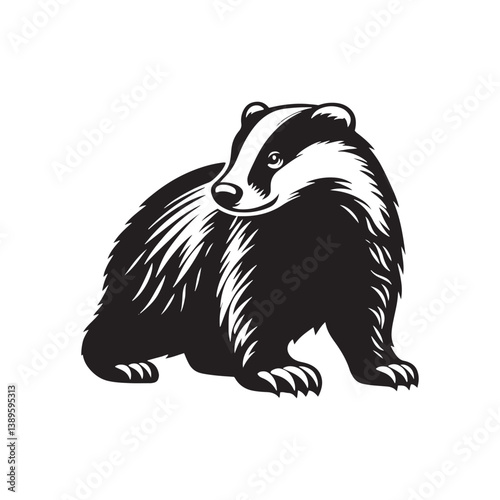Badger Silhouette - Minimalist Badger Vector - Badger Illustration. Badger Animal Design.
