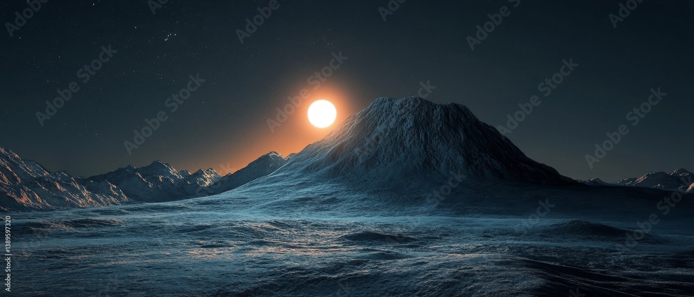 Naklejka premium A mountain is lit up by the sun and the sky is dark