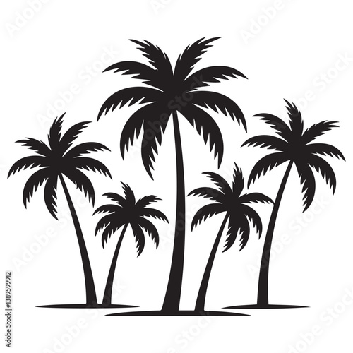 Set of Vector Black silhouettes of palm trees on a white background.