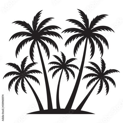 Set of Vector Black silhouettes of palm trees on a white background.