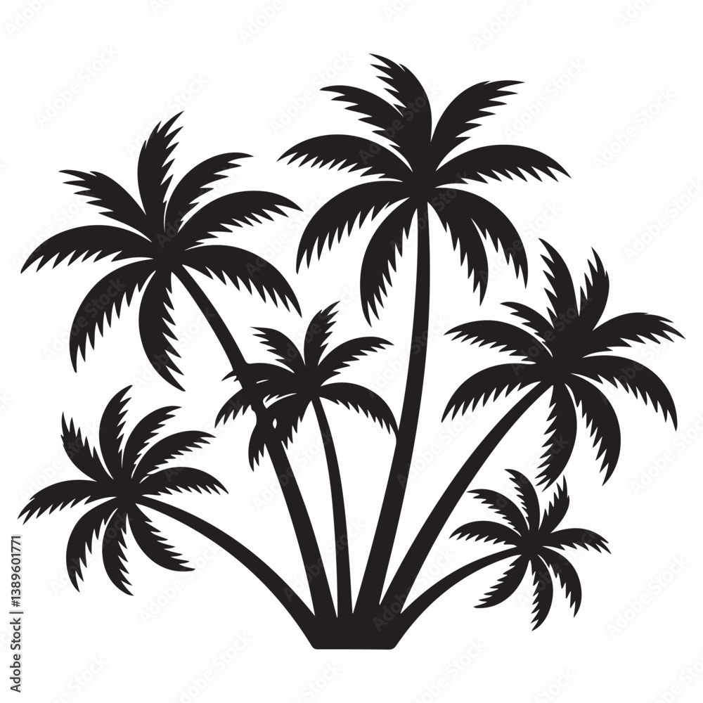 Set of Vector Black silhouettes of palm trees on a white background. Set of Vector Black silhouettes of palm trees on a white background.