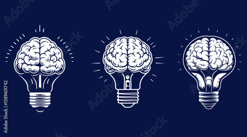 Set Of Retro Brainstorming Vector Artwork with a Black Background