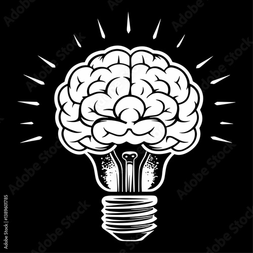 Brain and Lightbulb Idea Symbol Vector – Black Background