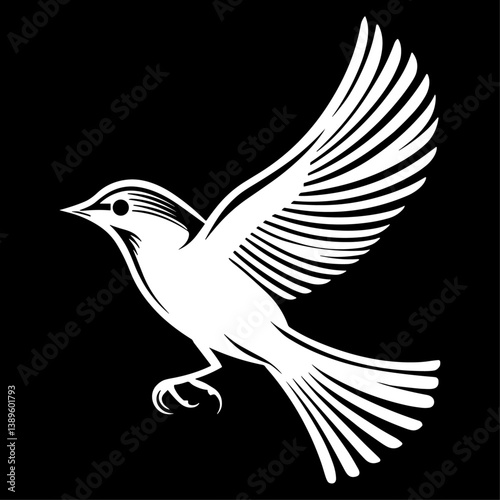 Detailed Flying Bird Vector Design with White Background