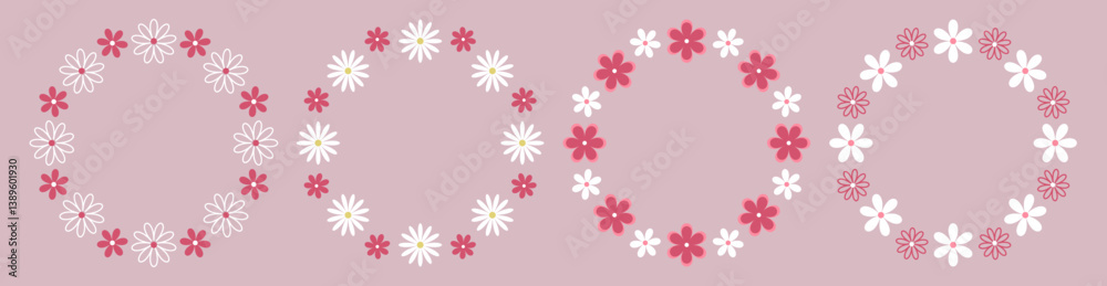 Floral simple round frame made of white and red flowers Floral simple round frame made of white and red flowers