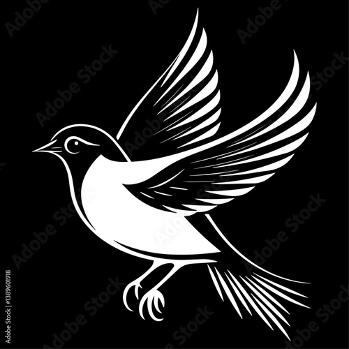Flying Bird Silhouette Vector Design on a Black Background
