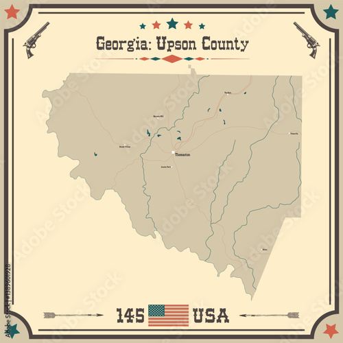 Large and accurate map of Upson County, Georgia, USA with vintage colors.