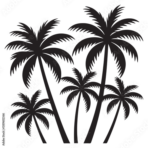Set of Vector Black silhouettes of palm trees on a white background.
