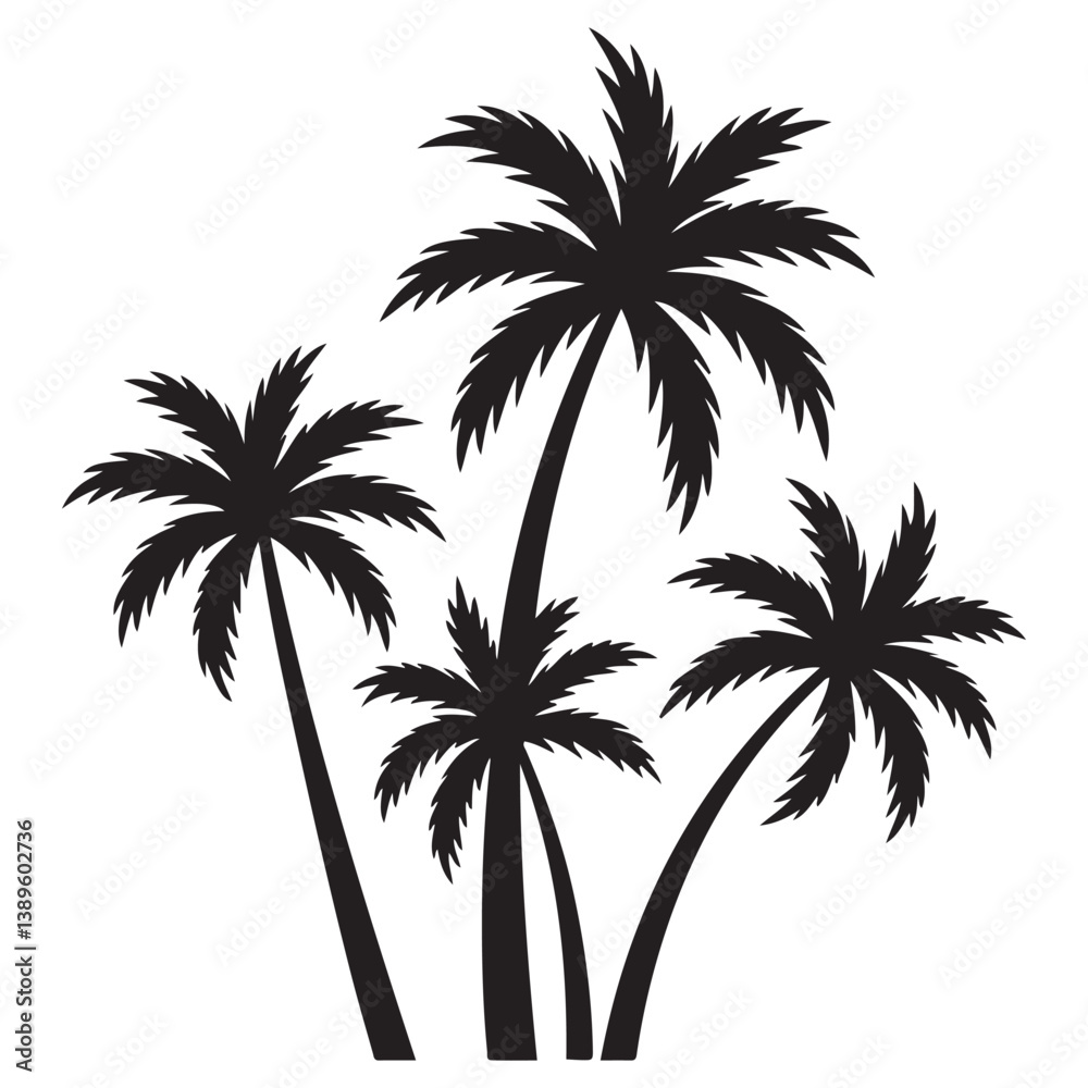Obraz premium Set of Vector Black silhouettes of palm trees on a white background.