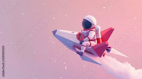 Astronaut riding a rocket minimalist on background illustration 