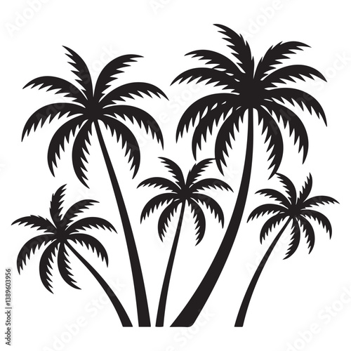 Set of Vector Black silhouettes of palm trees on a white background.