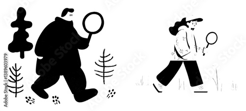 The detective is investigating a murder mystery by following a footprint trail