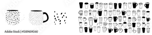 The cartoon crockery set includes mugs with intricate pattern designs, ideal for hot drinks and adding a touch of modern illustration to any setting