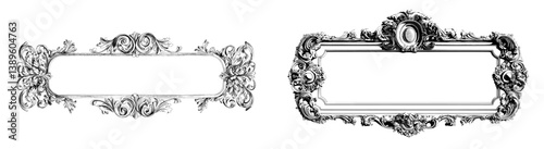 A floral pattern border frame featuring a filigree heraldic crest motif, originally designed in a vintage style