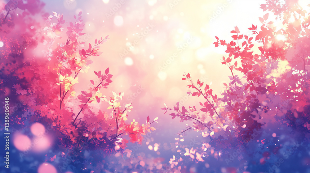 Sunlit garden trees with golden light through leaves, a dreamy abstract nature scene evoking warmth and serenity Sunlit garden trees with golden light through leaves, a dreamy abstract nature scene evoking warmth and serenity