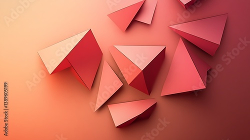 Abstract red geometric shapes on orange background.