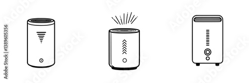 Collection of minimalist line icons representing modern air humidifiers for home decor and health