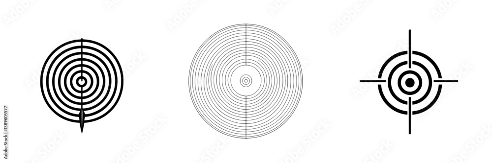 Collection of minimalist line vector icons featuring concentric circles and target designs Collection of minimalist line vector icons featuring concentric circles and target designs