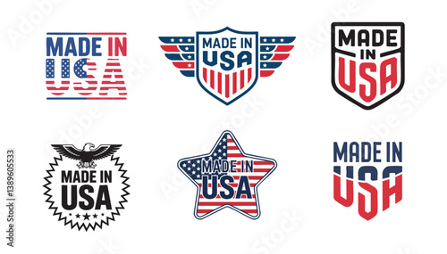 Set of made in the usa logo with American Flag for Product Packaging and Branding
