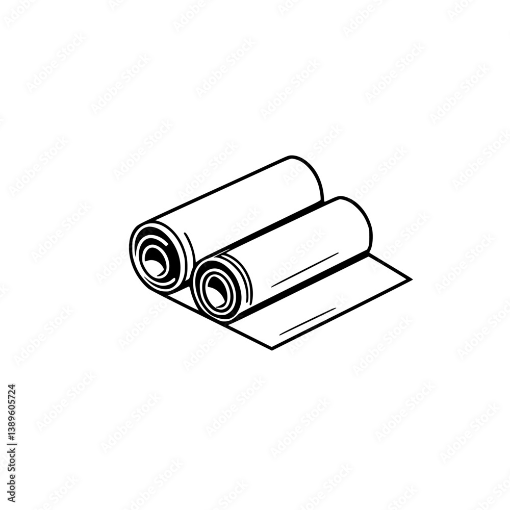 Minimalist vector line icons depicting rolled paper and sheets in a clean design suitable for various applications Minimalist vector line icons depicting rolled paper and sheets in a clean design suitable for various applications