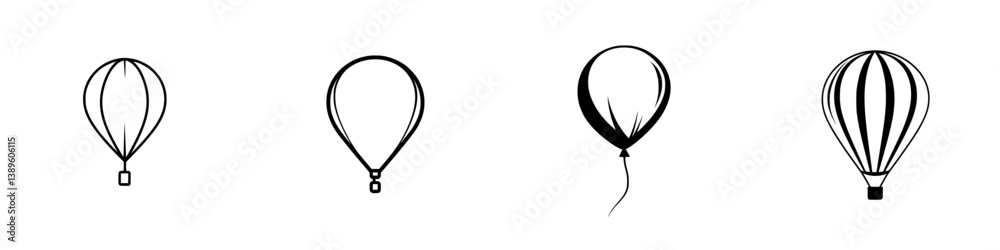 Collection of minimalist line icons featuring various hot air balloon designs suitable for web and graphic design projects Collection of minimalist line icons featuring various hot air balloon designs suitable for web and graphic design projects